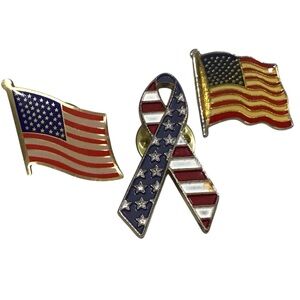 American Flag Ribbon Pins Stars Stripes Red White Blue Lapel Hat Costume Jewelry